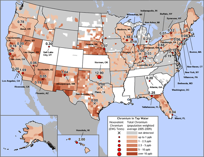 US Map of Chromium in Water including Chromium 6